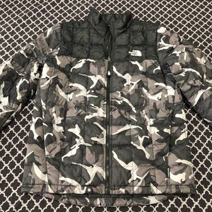 North Face Boy Camo Black White Puffer Thermoball ECO Jacket Zip Large 14/16 AB1
